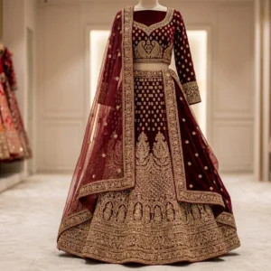 Maroon Velvet Bridal Lehenga